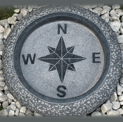 Fuglebad kompas Ø50 cm, mørkegrå granit. 